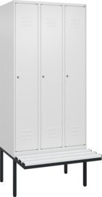 C+P Spind Classic PLUS Garderobenschrank mit Bank, 3 Abteile, Farbe Reinweiß, B/T/H: 212 x 90 x 81,5 cm, mit Zylinderschloss und 3 Garderobenhaken - Bild 1