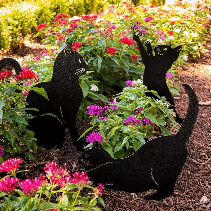 Dekorativer Katzenfamilie Gartenstecker aus Metall in Schwarz von CIFBUY - Bild 4