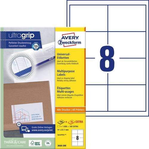 Avery Zweckform Universal-Etiketten 3660-200, Weiß, Papier, B: 9,7 cm, H: 6,77 cm - Bild 1