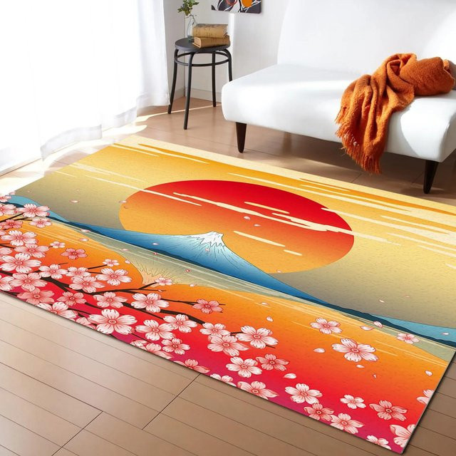 Karpetti Japanischer Sakura Kirschblüten Teppich mit floralem Design, rutschfest, Polyester, Mehrfarbig, B/T: 60 x 90 cm - Bild 1