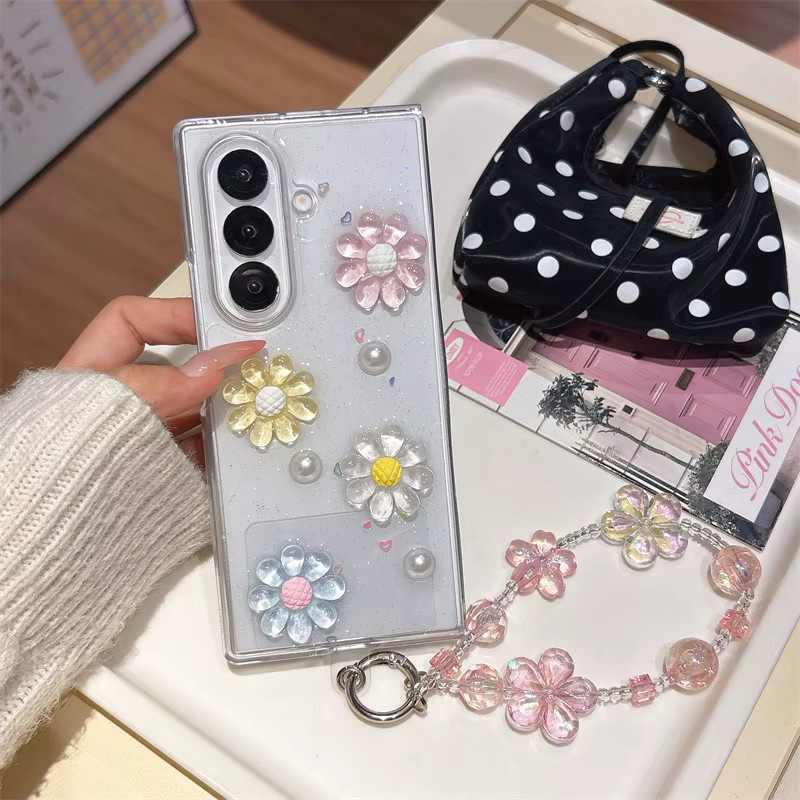 Luxuriöse 3D-Blumen Kristall-Glitzer Handyhülle mit Kette für Samsung Galaxy Z Flip 7 6 5 4 3 und Flip7 FE, stoßfeste Schutzhülle - Bild 3