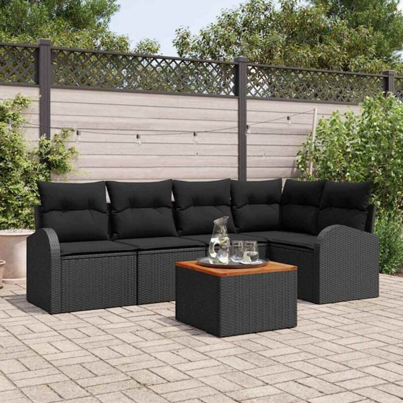 Vidaxl Garten-Sofa-Set 6-teilig aus Rattan und Massivholz in Schwarz im modernen Design - Bild 1