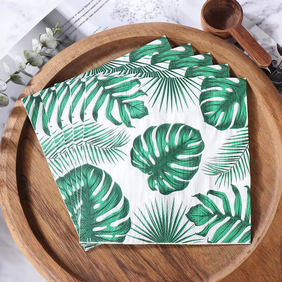 20 Stück Tropische Monstera-Blätter Gästeservietten aus Papier in Grün für Strandparty, Hawaii und BBQ - Bild 3