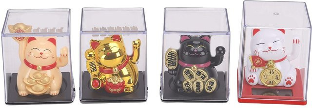 4er Set Musysh Winke-Katze Solarbetriebene Glückskatze Statue zur Dekoration für Zuhause oder das Auto, Mehrfarbig - Bild 1