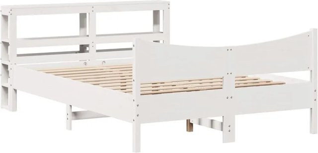 vidaXL Massivholzbett aus Kiefer mit Kopfteil in Weiß, rustikaler Stil, B/T/H: 140 x 190 x 82 cm - Bild 1