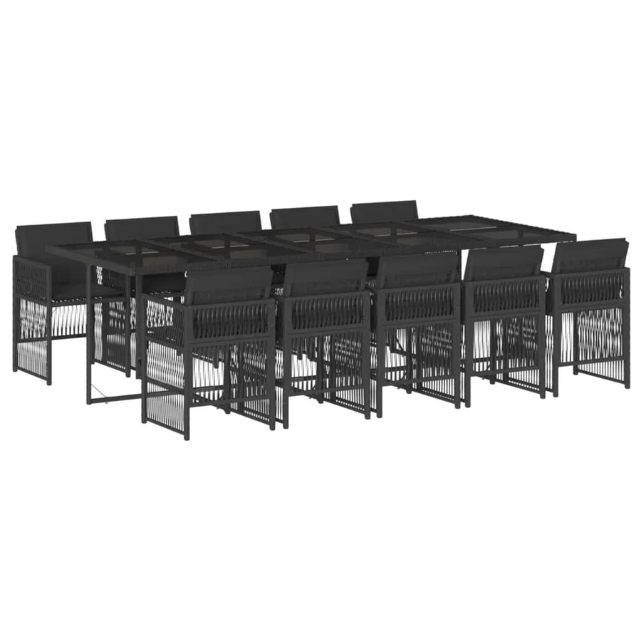 vidaXL 11-teilige Garten-Essgruppe aus Poly Rattan mit Kissen und Hartglas in Schwarz - Bild 2