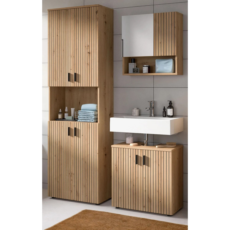 Inn.Furn Badmöbel Set Livia in Eiche, 3-teilig, Farbe Braun, B: 135 cm, H: 192 cm, T: 30 cm - Bild 2