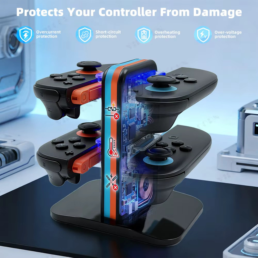 VILCORN Ladestation für Nintendo Switch Joypad-Controller, 4-Slot-Schnellladeständer mit LED-Licht in Schwarz - Bild 2