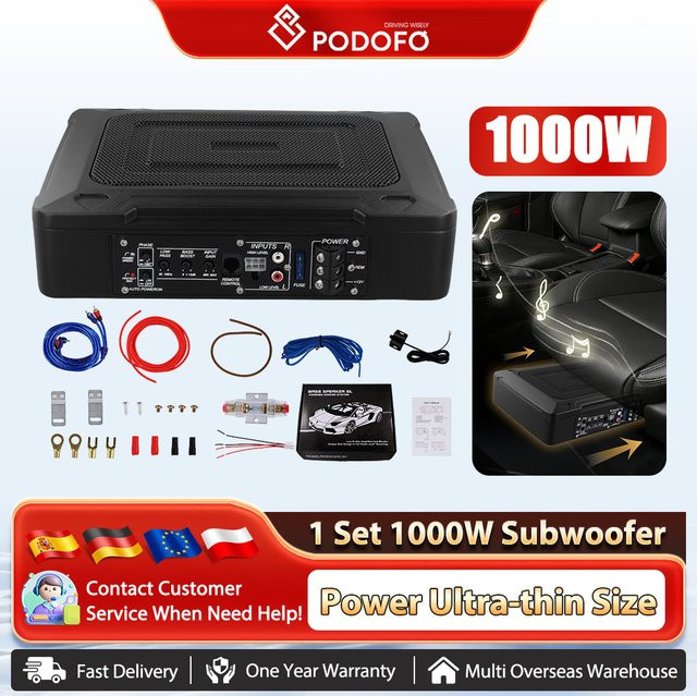 Podofo Aktiver Subwoofer 1000W HIFI Auto Lautsprecher mit Aluminium Gehäuse in Schwarz - Bild 1