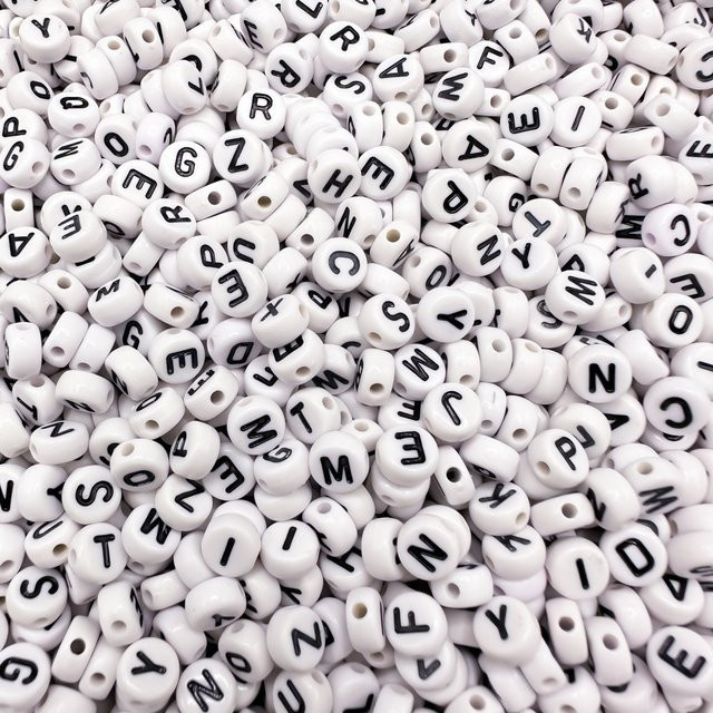 Smspring Buchstaben Perlen, Weiß, Rund, Acryl, 4x7mm, Alphabet Spacer - Bild 1