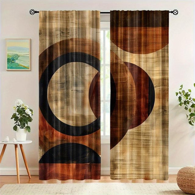 2er-Set digital bedruckte Vorhänge mit geometrischem Muster aus Polyester, halbtransparent, mehrfarbig, Breite: 100 cm, Höhe: 130 cm - Bild 1