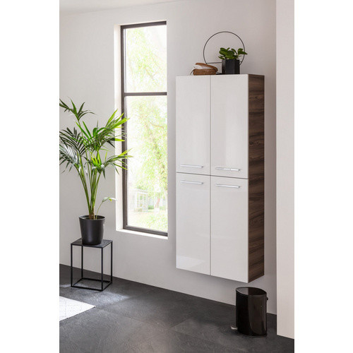 Fackelmann Doppel-Hochschrank Verona mit 4 Türen und Innenschub, Nussbaum/Weiß Hochglanz, B/T/H: 60 x 31,8 x 162 cm - Bild 4