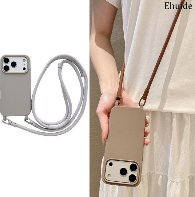 EHUIDE Stoßfeste Crossbody Halskordel Schutzhülle für iPhone mit verstellbarem Lanyard in Beige - Bild 1