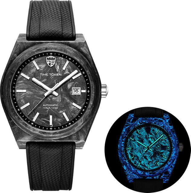 TIME TOKEN Taucheruhr, Kohlefaser, Automatik, 40 mm, Herren, Schwarz - Bild 1