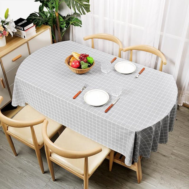 Stolze Rose Ovale Tischdecke aus PVC in Grau, wasserabweisend und ölbeständig, B/L: 120 x 160 cm - Bild 1