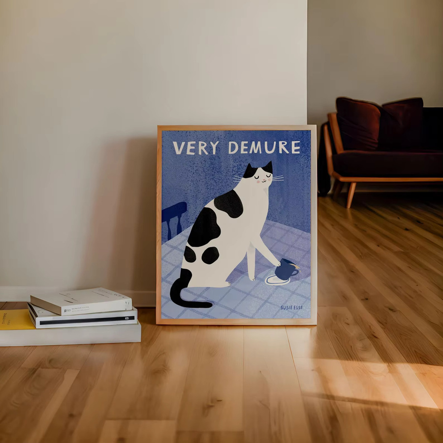 Wandkunstdruck Sehr zurückhaltende Katze als Poster in Schwarz-Weiß von SHENCHEN, ungerahmtes Wandgemälde für Küche und Esszimmer - Bild 2