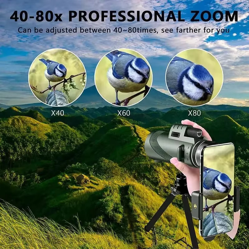 HD-Monokular mit BAK4-Prisma in Schwarz für Smartphone-Adapter und Stativ zur Vogelbeobachtung, Jagd und zum Wandern - Bild 5
