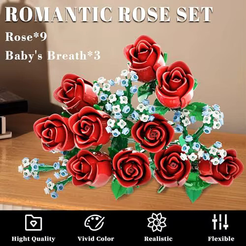 AMAZINGBLOKS Romantischer Rosen-Baustein-Bausatz, 649 Teile, ab 14 Jahren - Bild 2