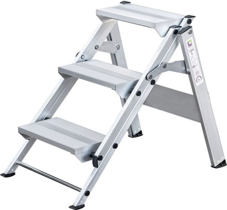 MUNK Günzburger Steigtechnik Aluminium Klapptreppe mit 3 Stufen in Silber, Trittfläche B: 36,0 cm, T: 20,5 cm, maximale Arbeitshöhe: 2,7 m - Bild 2