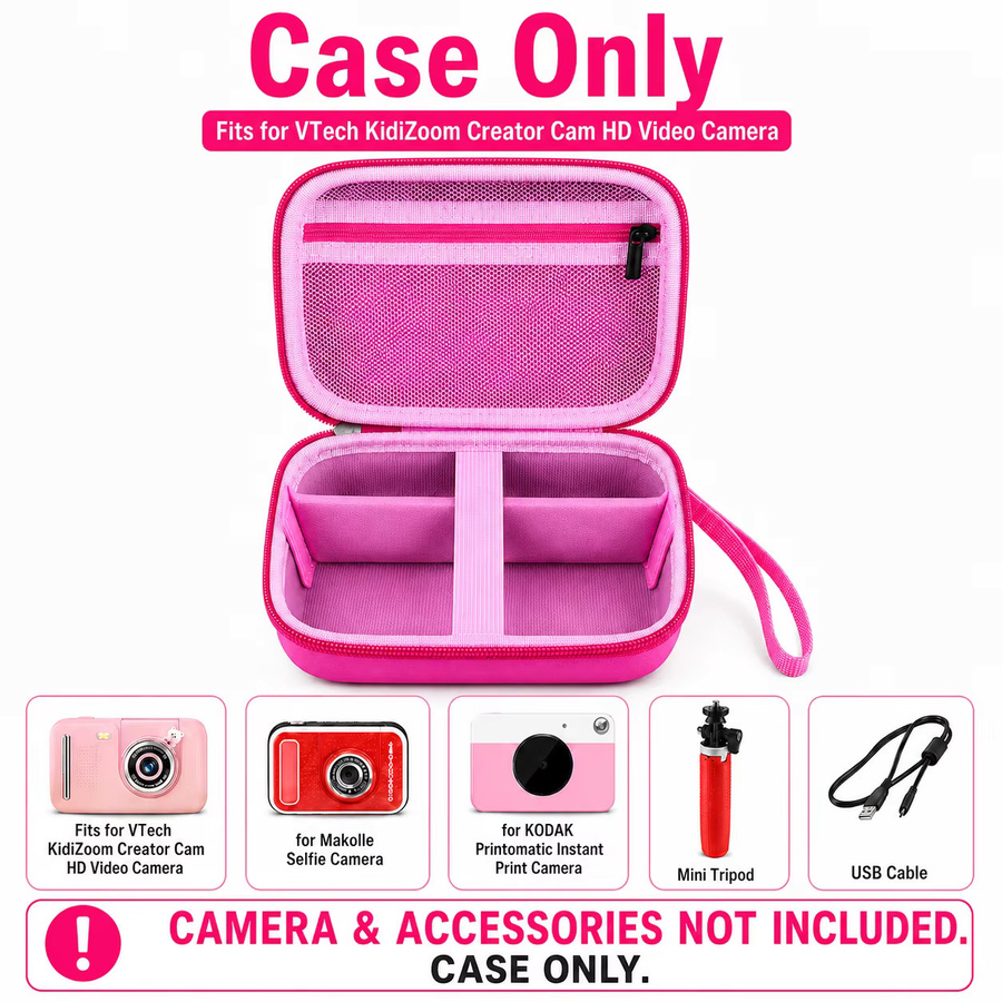 Paiyule Kinderkamera-Tasche in Rosa, harte EVA-Aufbewahrungsbox mit Netztasche, Trennwand und Handschlaufe für Digitalkameras und Stativzubehör - Bild 2