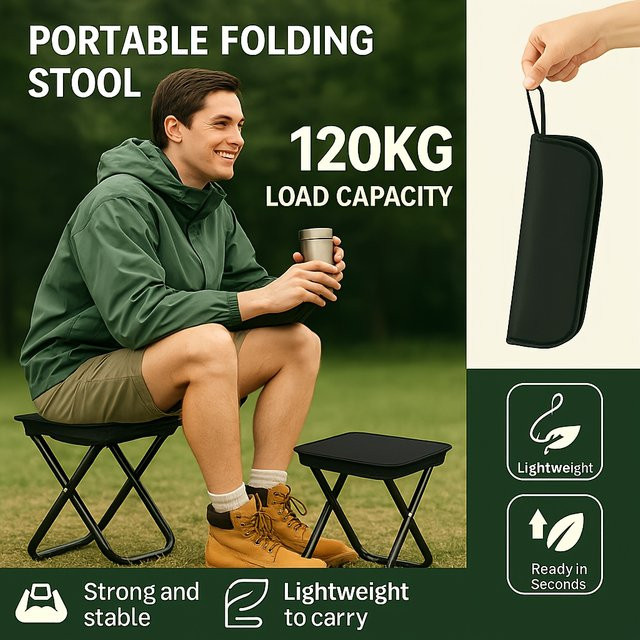 Klappbarer Campingstuhl von LIUSHADUOLA in Beige oder Schwarz, tragbarer kompakter Outdoor-Stuhl für Garten, Strand und Reisen - Bild 1