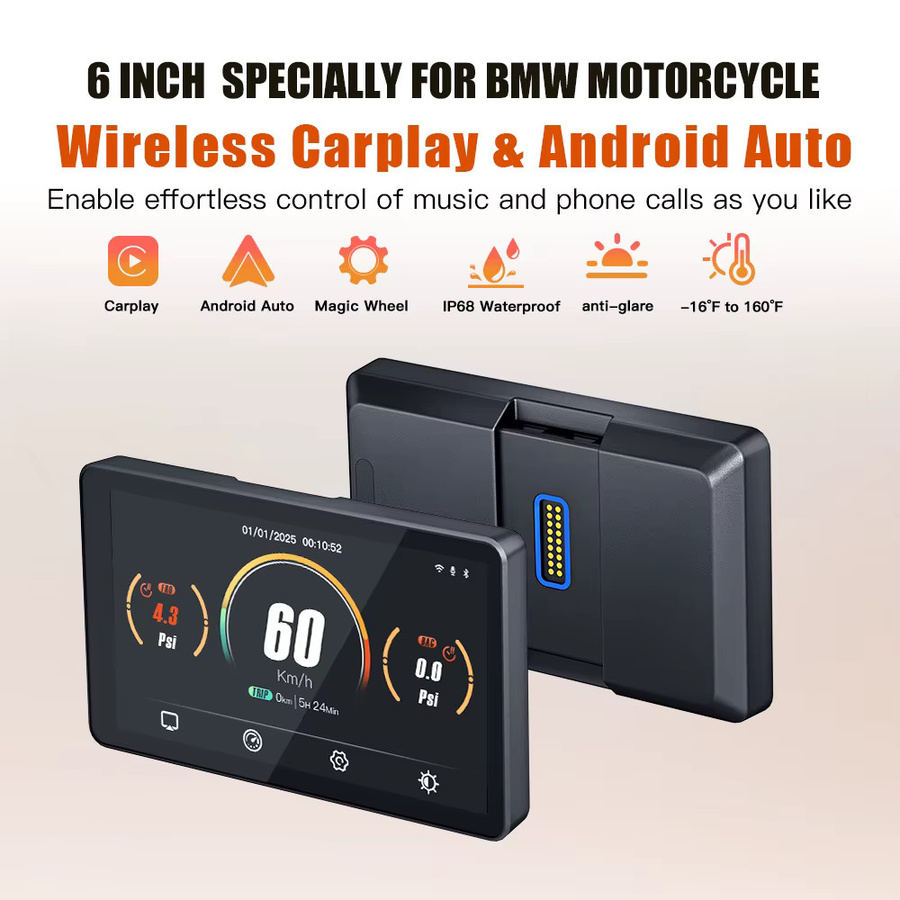 CARABC Motorrad-Navigation mit 6 Zoll Bildschirm, kabelloses CarPlay und Android Auto, Schwarz, passend für BMW F750GS, XR, M1000, R1200GS, R1250GS, R1300GS und S1000XR - Bild 2