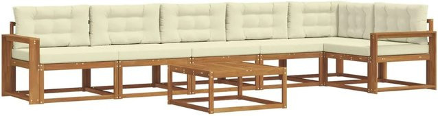 vidaXL Outdoor-Sofagarnitur aus Akazienholz in L-Form mit Kissen, 7-teilig, Natur und Creme - Bild 1