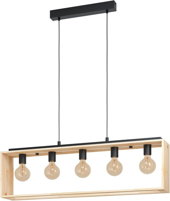 Eglo Pendelleuchte Famborough 5-flammig in Schwarz-Natur, B/H: 110 x 16 cm, Höhe: 100 cm - Bild 1