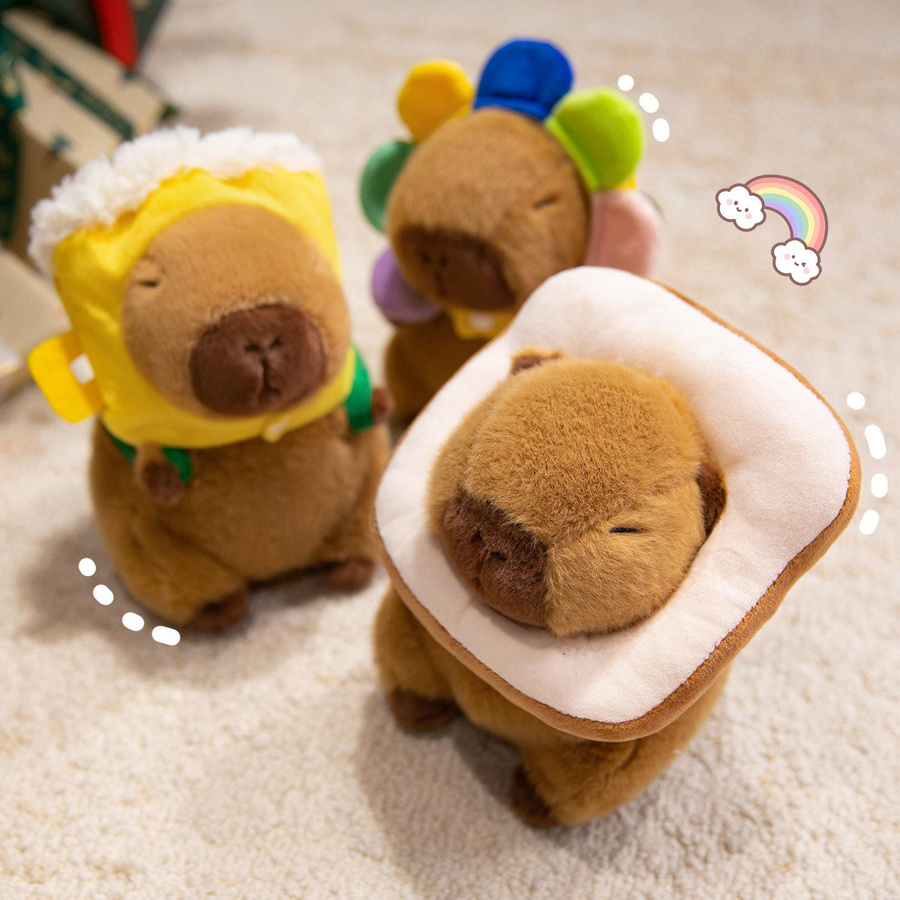 GDzaccly Capybara Plüschtier Sonnenblumen Bier Toast Hut Cartoon Puppe 22cm - Bild 3
