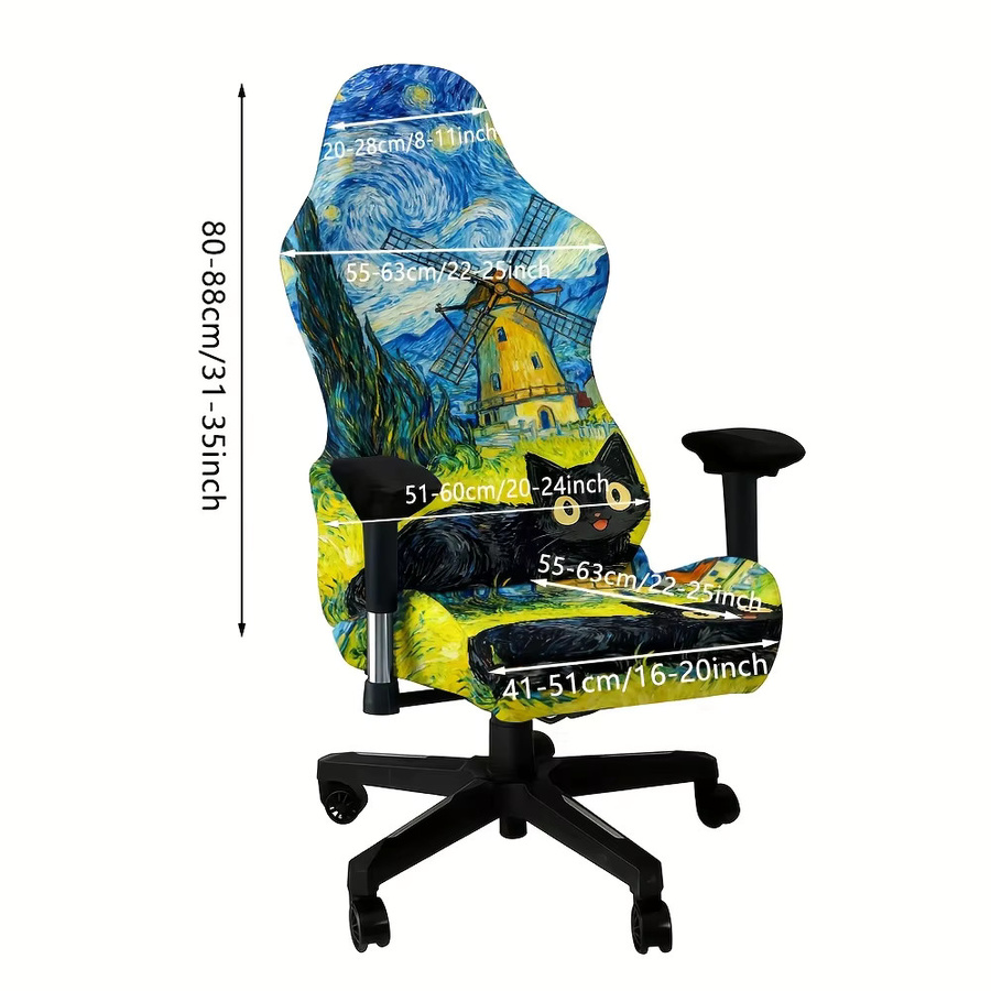 Gaming-Stuhlbezug mit niedlichen Katzen unter der Sternennacht, UV-Schwarzlicht leuchtend, Blau, Polyester - Bild 5
