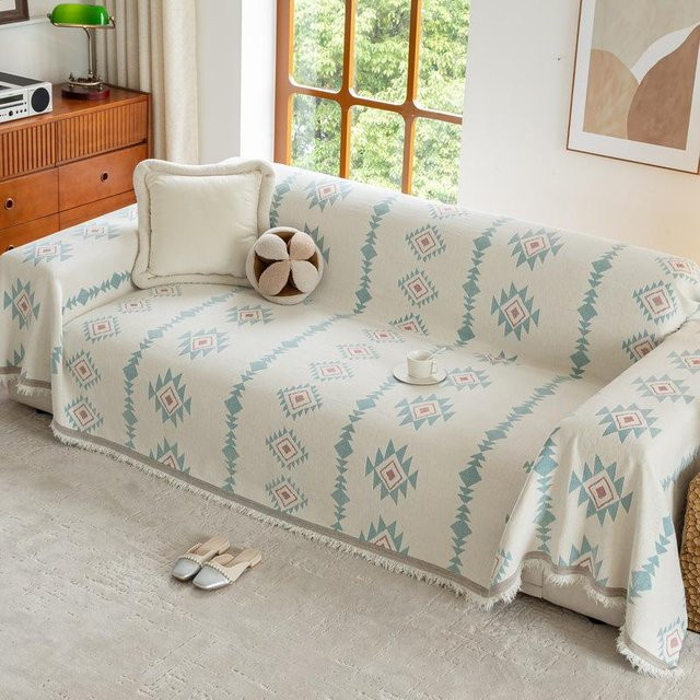 Super Six Cartoon Sofa Überwurfdecke aus Baumwolle, Einteiliger Sofa-Bezugsstoff mit Grafik-Design, Anti-Katzenkratz, B/B: 180 x 130 cm, Beige/Mehrfarbig - Bild 1
