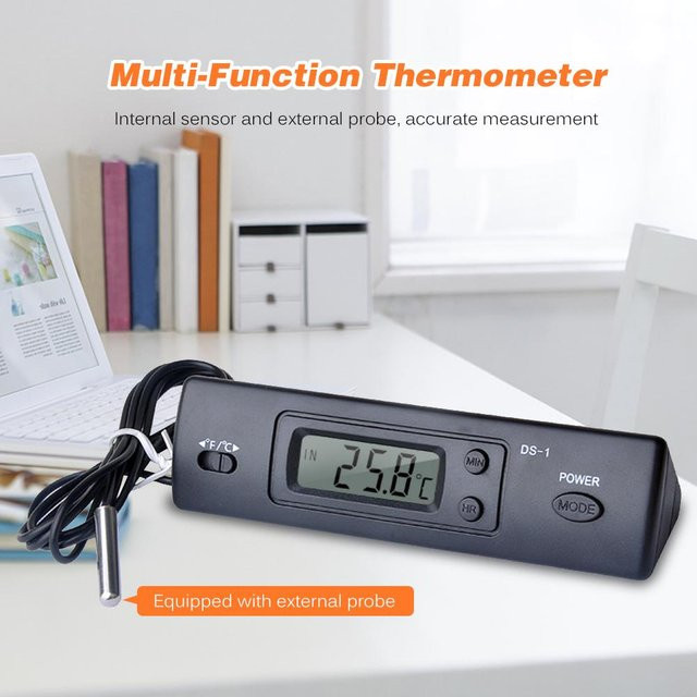 Painter Mini Digitales Elektronisches Multifunktions-Thermometer für Auto mit Innen- und Außenanzeige sowie Zeitanzeige, Schwarz - Bild 1