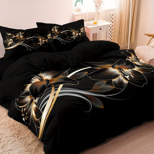 Luxus Bettwäscheset JMG Household Supplies mit floralem Muster in Schwarz und Gold, weiches Mikrofaser-Bettwäsche-Set aus Polyester, B/H: 260 x 230 cm - Bild 1