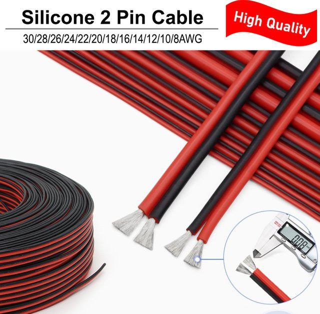 Silikon 2-Pin-Kabel in Schwarz und Rot, verzinntes Kupferkabel für Hochtemperatur-Elektronik, verschiedene AWG-Stärken von 30 bis 8AWG, Länge wählbar von 1 bis 20 m - Bild 1