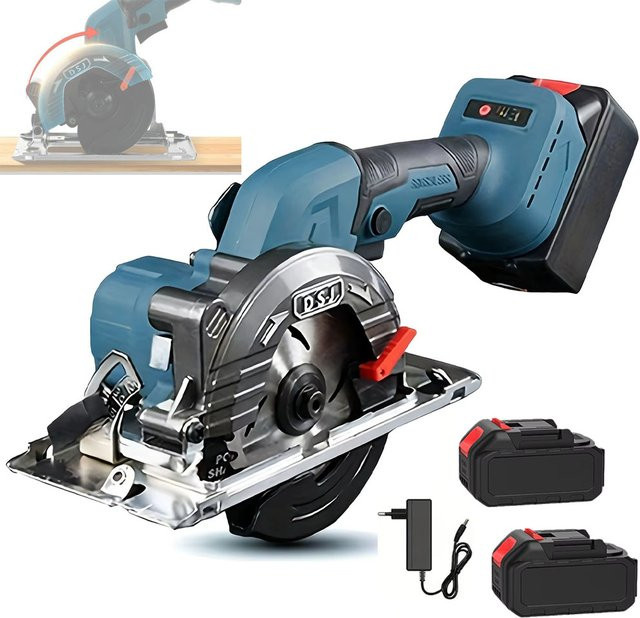 DWiusty Bürstenlose elektrische Kreissäge in Blau, 125 mm Multifunktions-Schneidwerkzeug mit 0-45 Grad Einstellbarkeit, kompatibel mit Makita 21V Akku - Bild 1