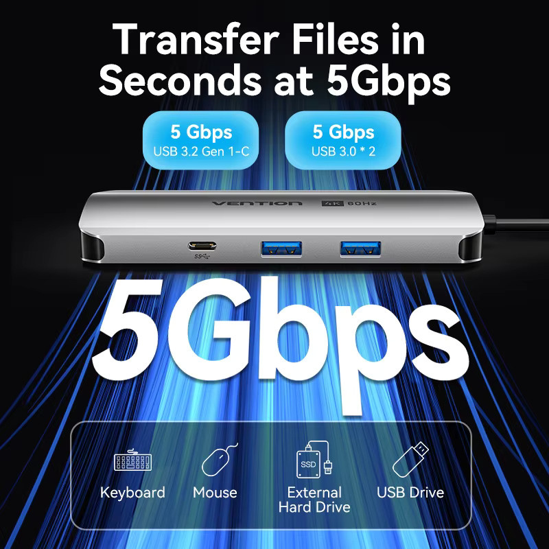Vention USB-C-Hub mit HDMI 4K UHD, Ethernet/LAN und PD 100W USB-Splitter für MacBook Pro, iPad, iPhone und Laptop - Bild 4