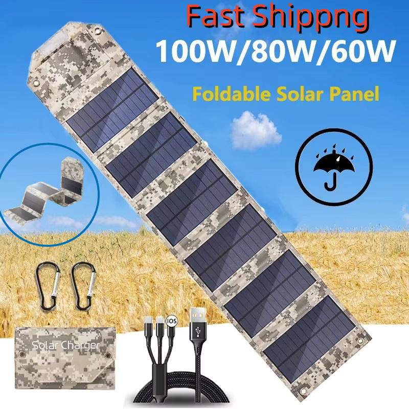 SNQP Faltbares Solarpanel mit USB-A und USB-C für Outdoor Camping und Wandern, 100 W, Schwarz/Mehrfarbig - Bild 3