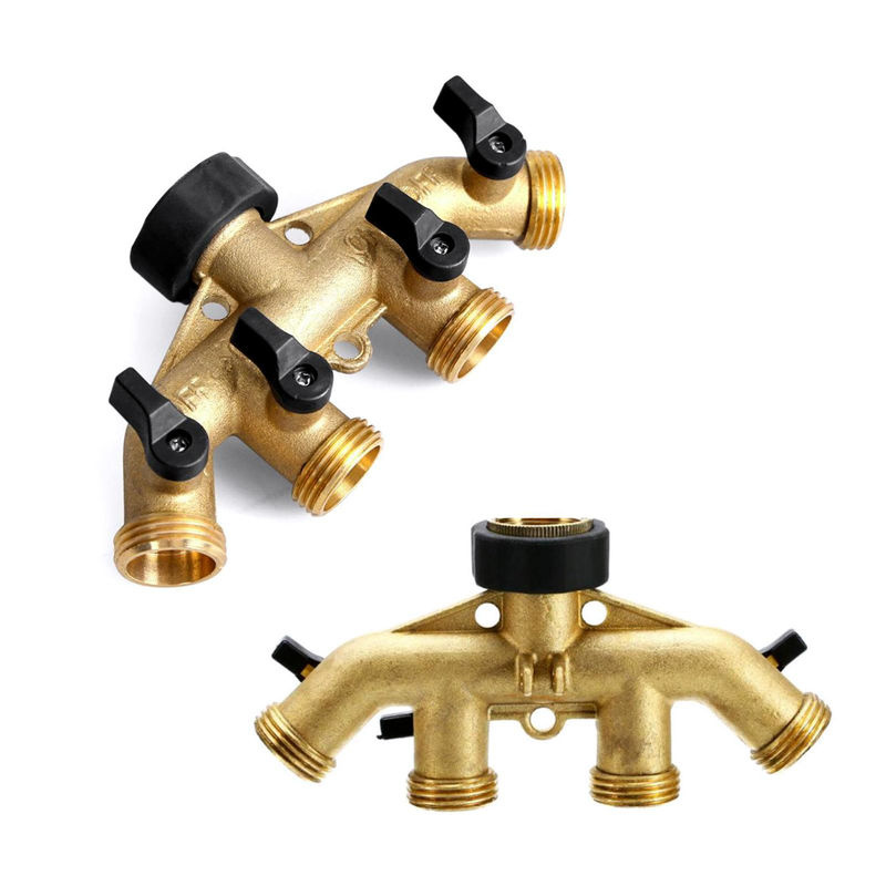 TOMTOP JMS 4-Wege-Gartenschlauchverteiler aus Kupfer mit 4 Ventilen und 3/4-Zoll-Anschluss in Gold/Kupfer - Bild 2