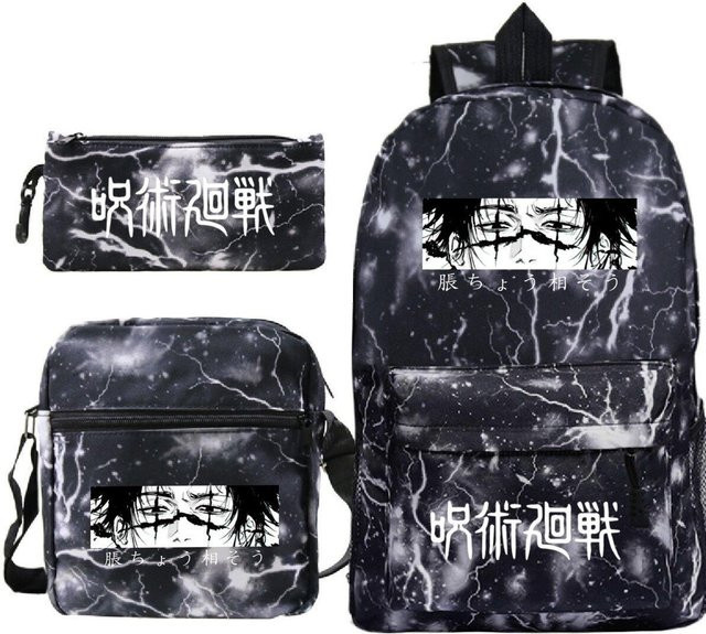 3-teiliges Schulrucksack-Set in Schwarz aus Oxford-Stoff mit Schultasche, Schultergurt und Federmäppchen - Bild 1