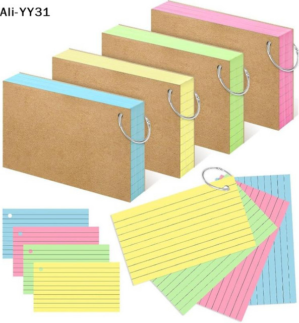 W3 Indexkarten mit 50 losen Blättern, horizontal liniertes Papier, weiß und mehrfarbig, ideal für Schule und Büro - Bild 1