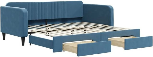 vidaXL Tagesbett ausziehbar mit Schubladen in Blau aus Samt, B/T/H: 100-120 x 200 x 75 cm - Bild 1