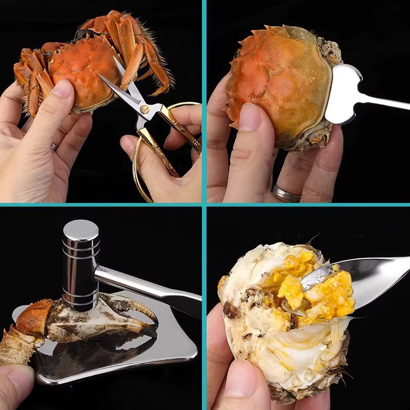 PLYS Krabbenwerkzeug Set aus Edelstahl in Silber, 8-teiliges Set zum Öffnen und Essen von Krabben - Bild 5
