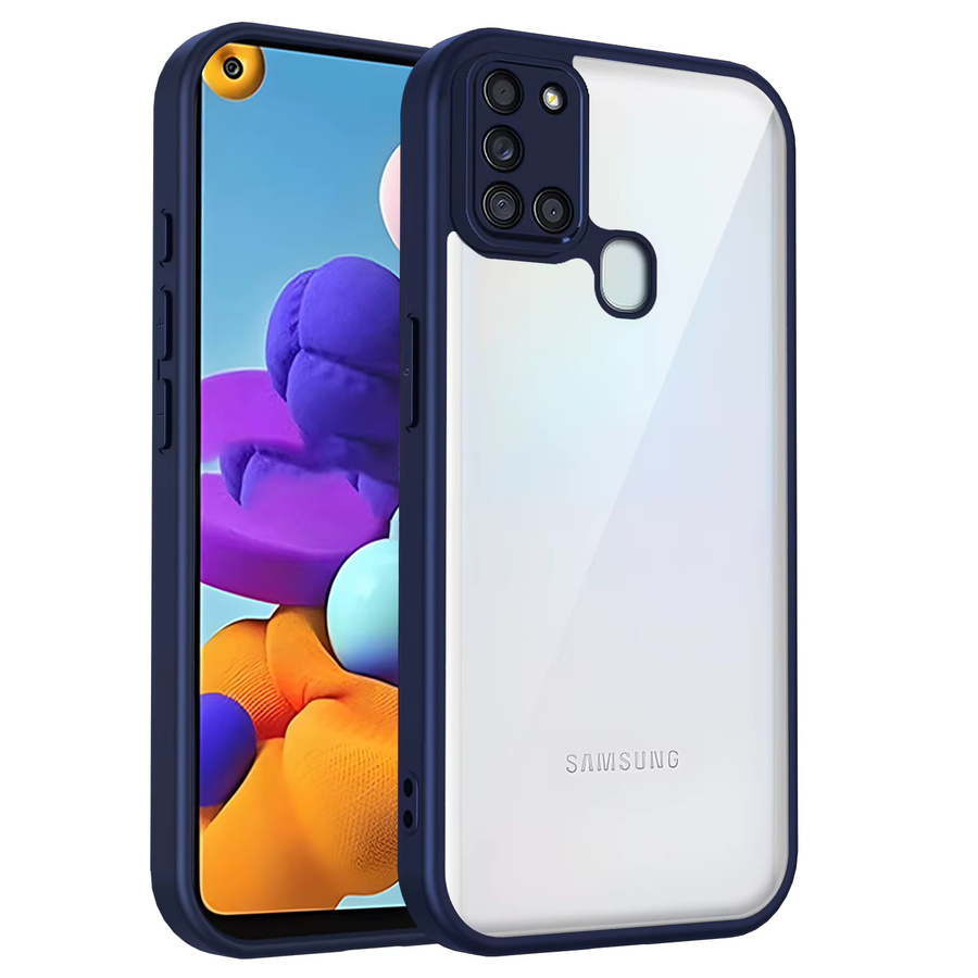 Samsung Galaxy A21s Handyhülle mit Luftpolster und Silikon Bumper in Transparent und Blau - Bild 2