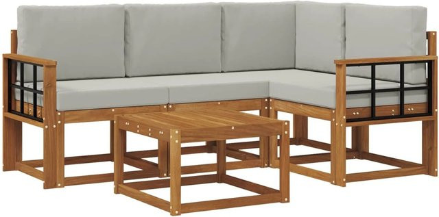vidaXL Outdoor-Sofagarnitur in L-Form aus Akazienholz mit hellgrauen Polsterkissen - Bild 1