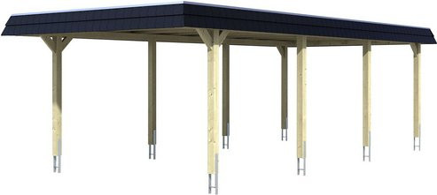 Skan Holz Carport Wendland Eiche hell mit EPDM-Dach und schwarzer Blende B/T: 409 x 870 cm - Bild 3