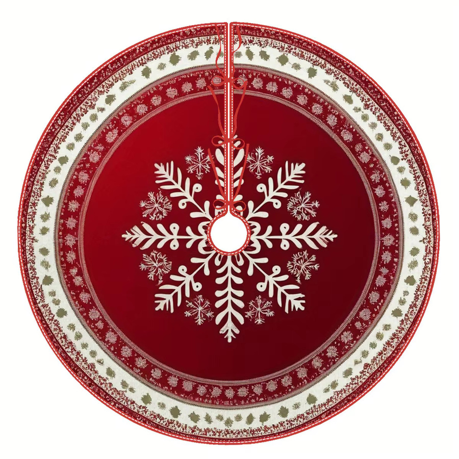 VIKAMA Weihnachtsbaumrock mit Schneeflocken-Design in Rot-Weiß, waschbare Textildekoration für festliche Weihnachtsfeiern - Bild 3