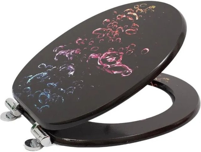 SINOBATH WC Sitz mit Absenkautomatik aus MDF Holzkern, oval, Schwarz, B: 43,5 cm, T: 37,8 cm, H: 5,0 cm - Bild 1