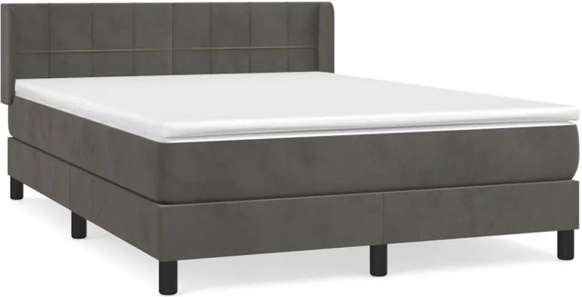vidaXL Boxspringbett mit Matratze in Dunkelgrau aus Samt, Hybrid-Design mit Taschenfederkern, B/T: 140 x 190 cm - Bild 1