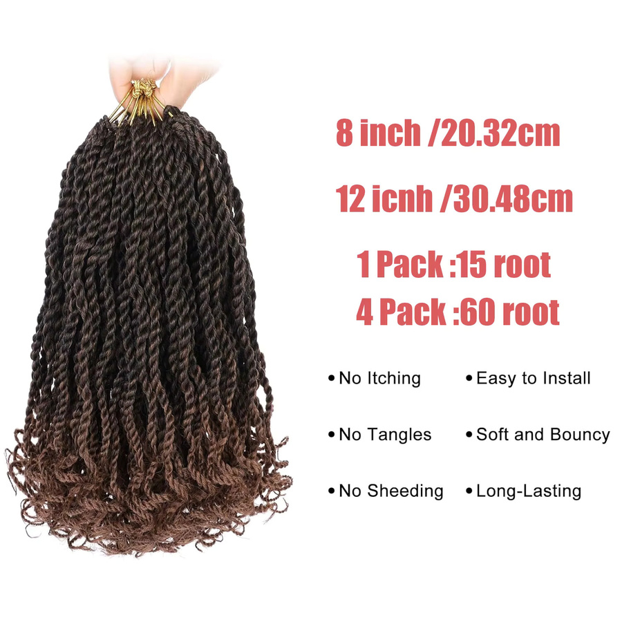 Senegalese Twist Crochet Hair, 8/12 Zoll, Kinky Twist Micro Braids, Damen - Bild 2