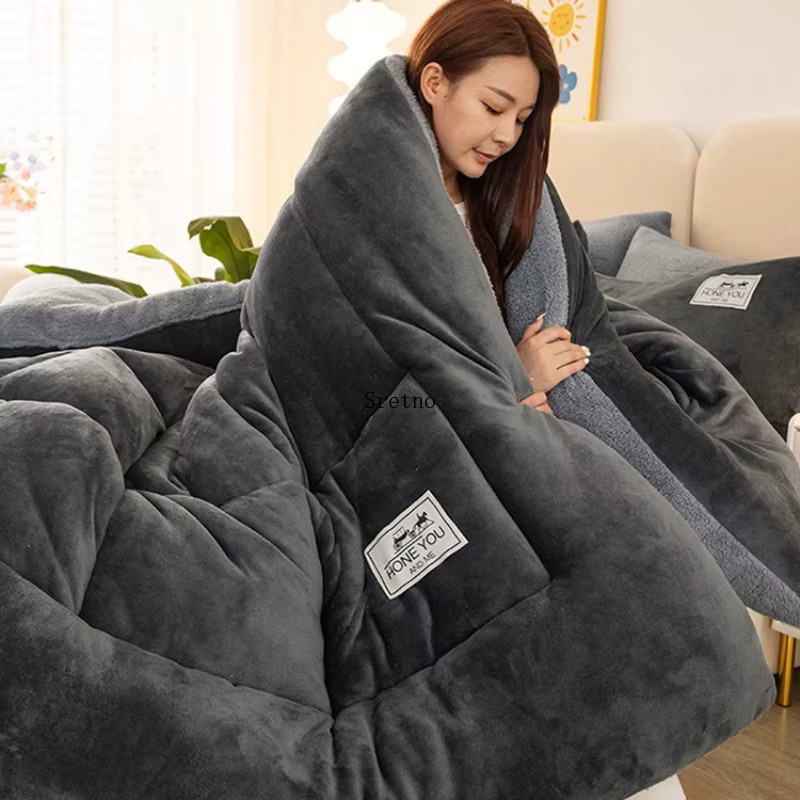 SRETNO Luxuriöse doppelseitige Sherpa-Imitations-Fleece-Überwurfdecke in Grau, weiche und warme Fleece-Decke für Herbst und Winter, B/B: 200 x 150 cm - Bild 3
